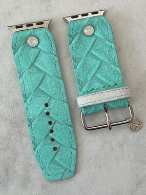 Spark*l Turquoise Leather Sivella Apple Watch Band - Size 2, 38-41mm
